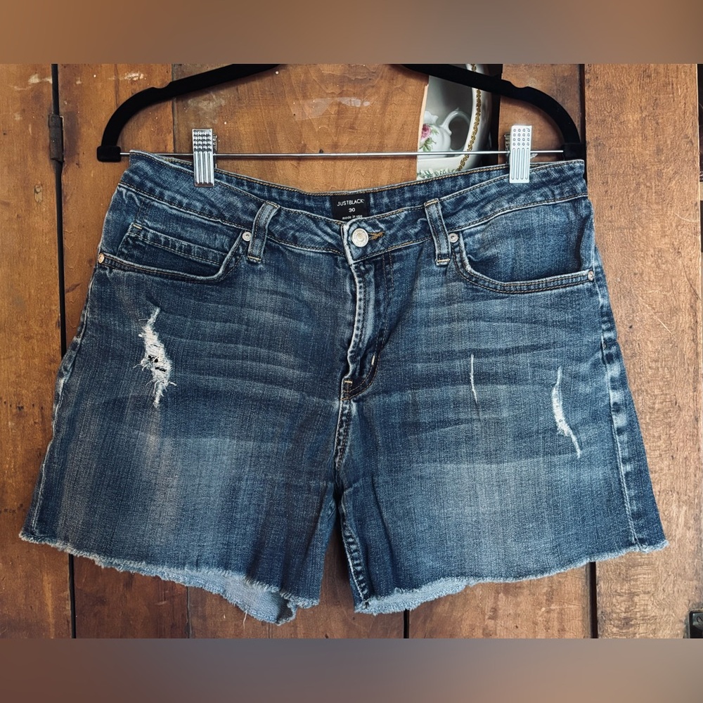 Just Black Women's Ripped Blue Jean Shorts - Dark Blue Sz 30 🔥 Girl summer EXC
